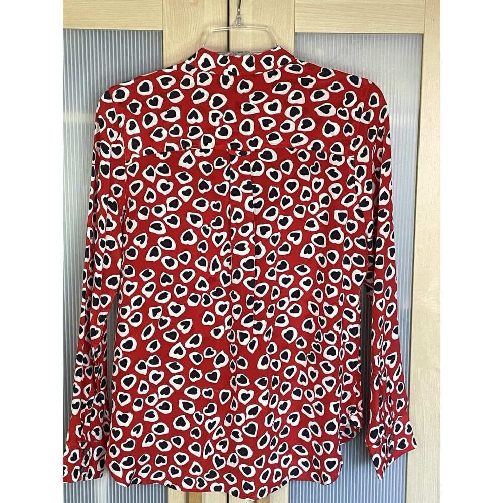 J.Crew Collection Silk Blouse Sz 4 Heart Print Boy Shirt Red Classic Top Party - Picture 4 of 4
